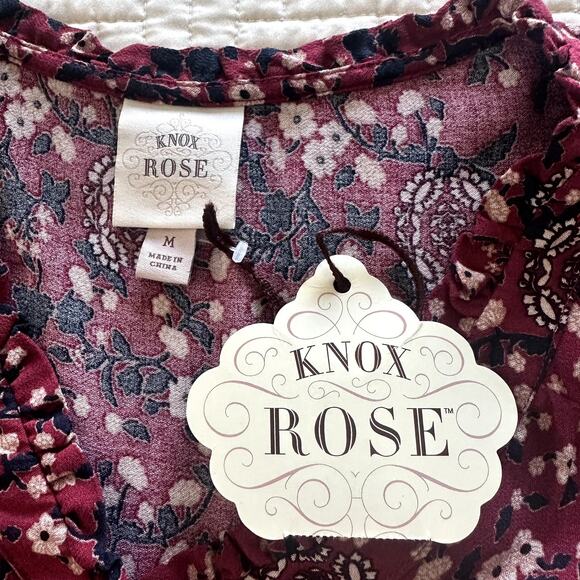 NWT Knox Rose 3/4 Sleeve V-Neck Top Boho Flowy Relaxed Boxy Size Medium - Picture 3 of 8